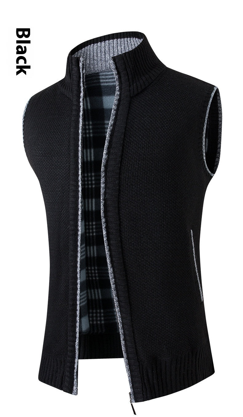 Autumn And Winter Cardigan Sweater Vest Man Stand Collar Fleece-lined Thickened Coat