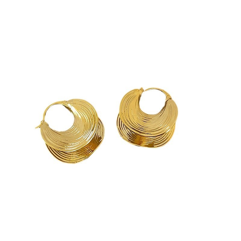 Textured Geometric Double-layer Circle Ear Clip Female