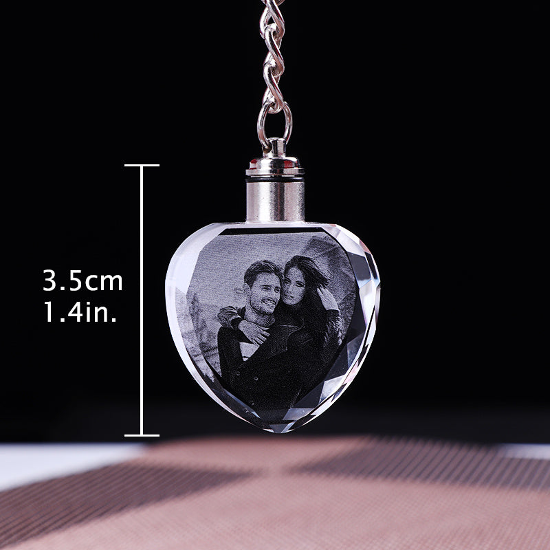 Crystal Keychain Customization Custom Photo Couple Family Souvenir Gift Laser Carve Crystal Keychain Photo Colorful LED Light Key Chain