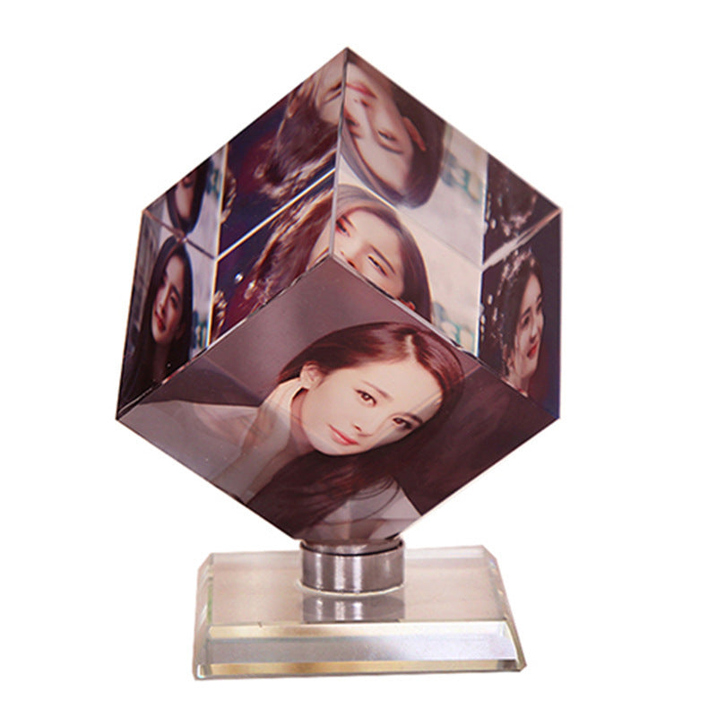 Pictures Frame Square Shaped Rotating Crystal Printing Photo Album Glass Wedding Souvenir Birthday Gifts