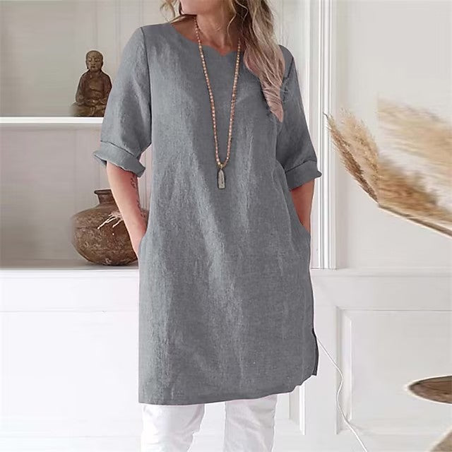 Neck T-shirt Loose Top Comfort And Casual A- Line Dress