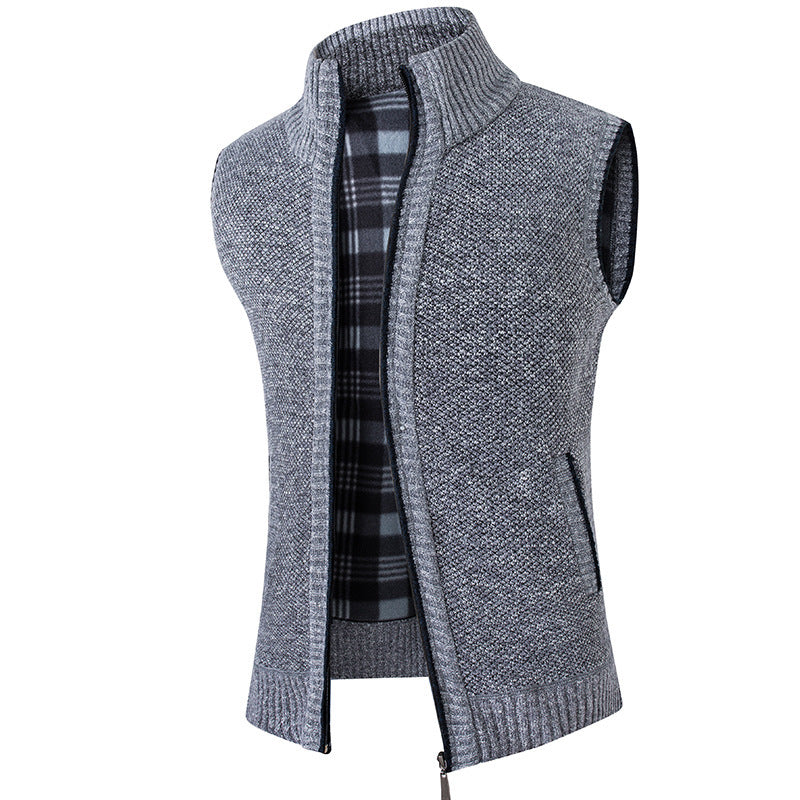 Autumn And Winter Cardigan Sweater Vest Man Stand Collar Fleece-lined Thickened Coat