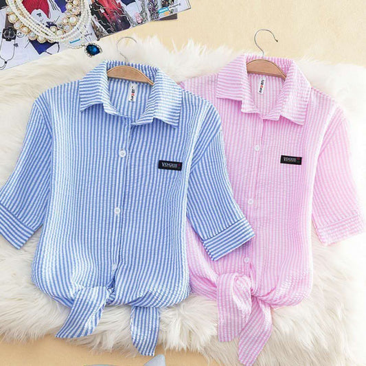 Striped Thin Shirt Women's Bow Outer Tops