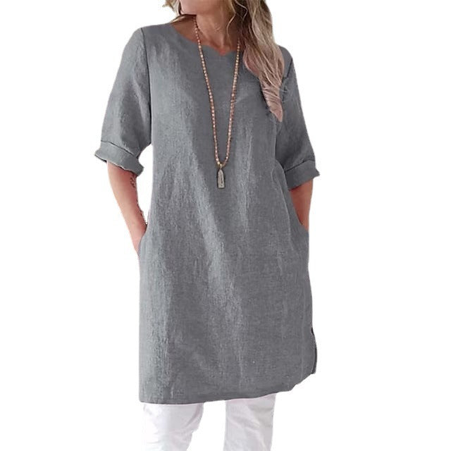 Neck T-shirt Loose Top Comfort And Casual A- Line Dress