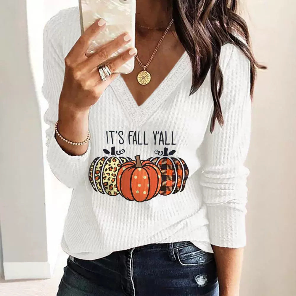 New Halloween V-neck Long-sleeved T-shirt