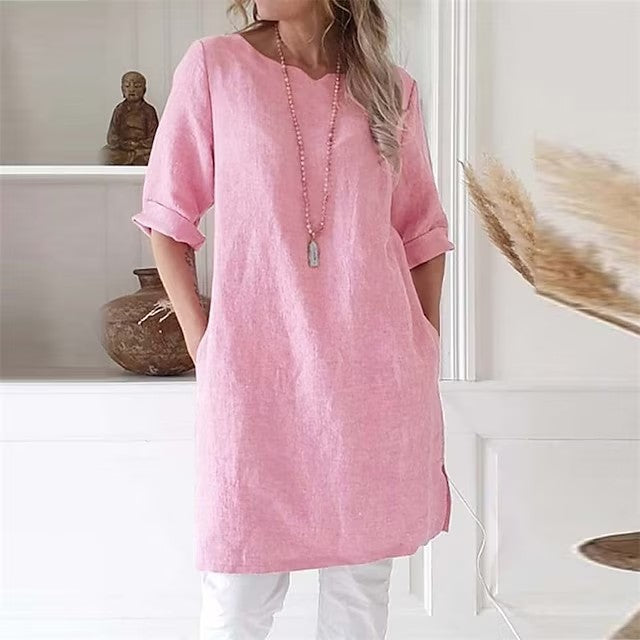 Neck T-shirt Loose Top Comfort And Casual A- Line Dress