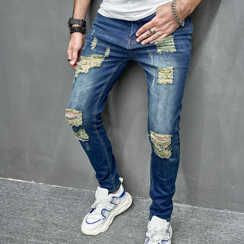 Men's Street Distressed Slim Fit Elastic Jeans