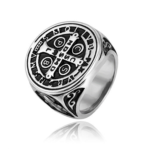 Titanium Steel Casting Men's Cross Ring