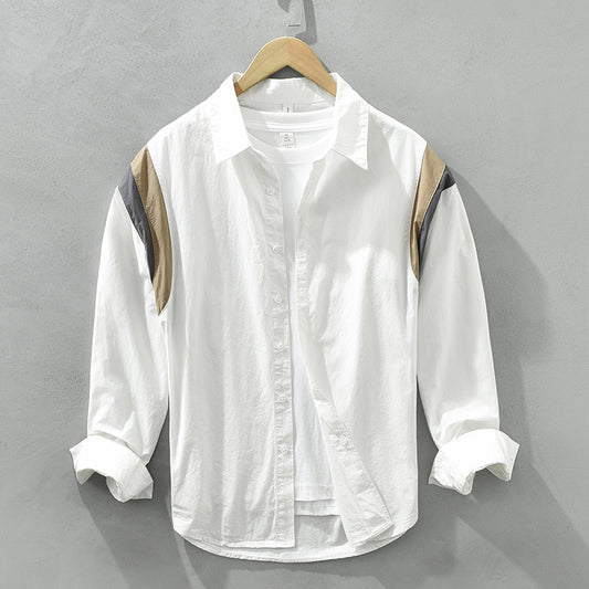 Stitching Contrast Color Japanese Style Long Sleeve Shirt