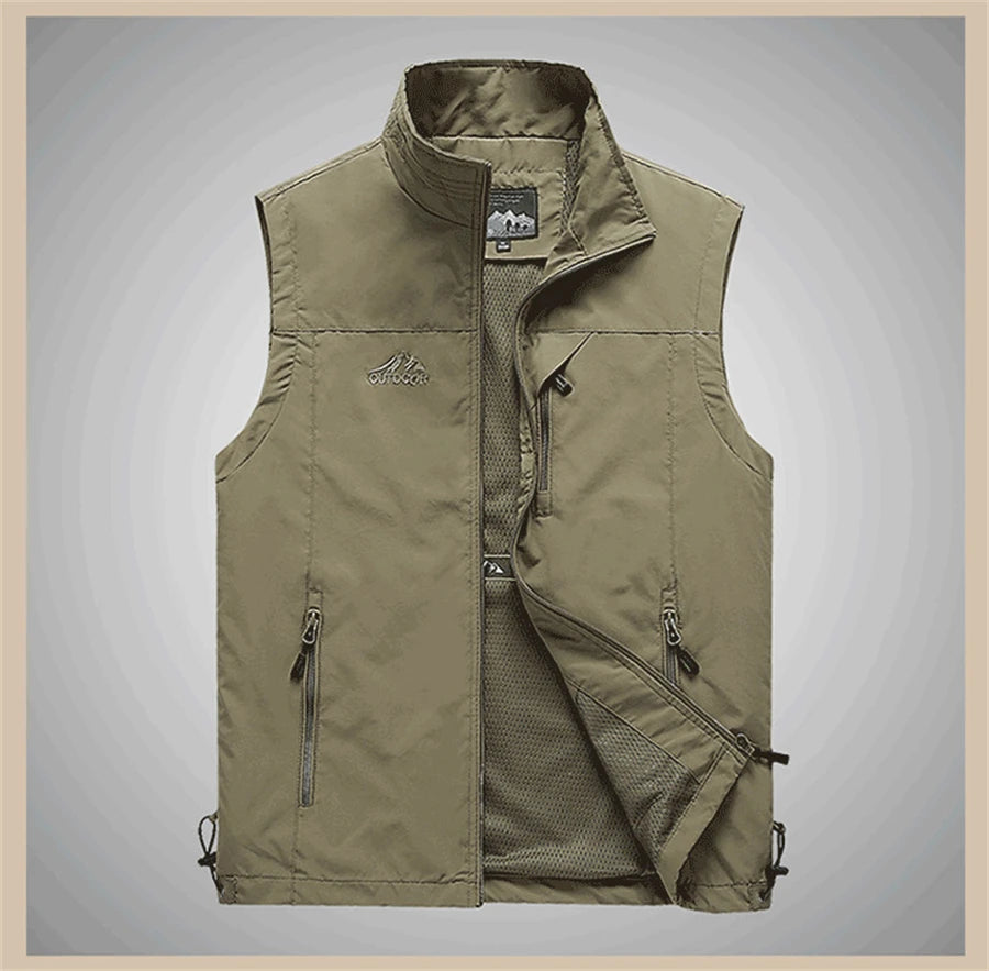 FGKKS Spring New Men Waistcoat Outdoor Leisure Solid Color Vest Young Middle-aged Photography Fishing Casual Vest Jacket Male