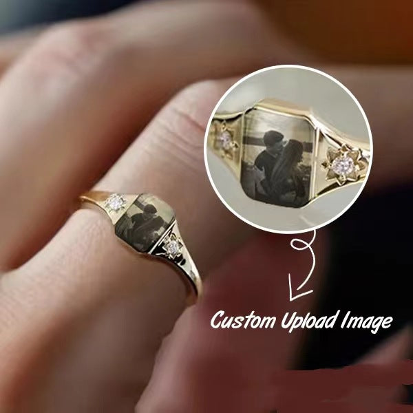 Amazon Hot-selling Uv Color Printing Ring Photo Ring Personalized Birth Stone Photo Factory Direct Sales