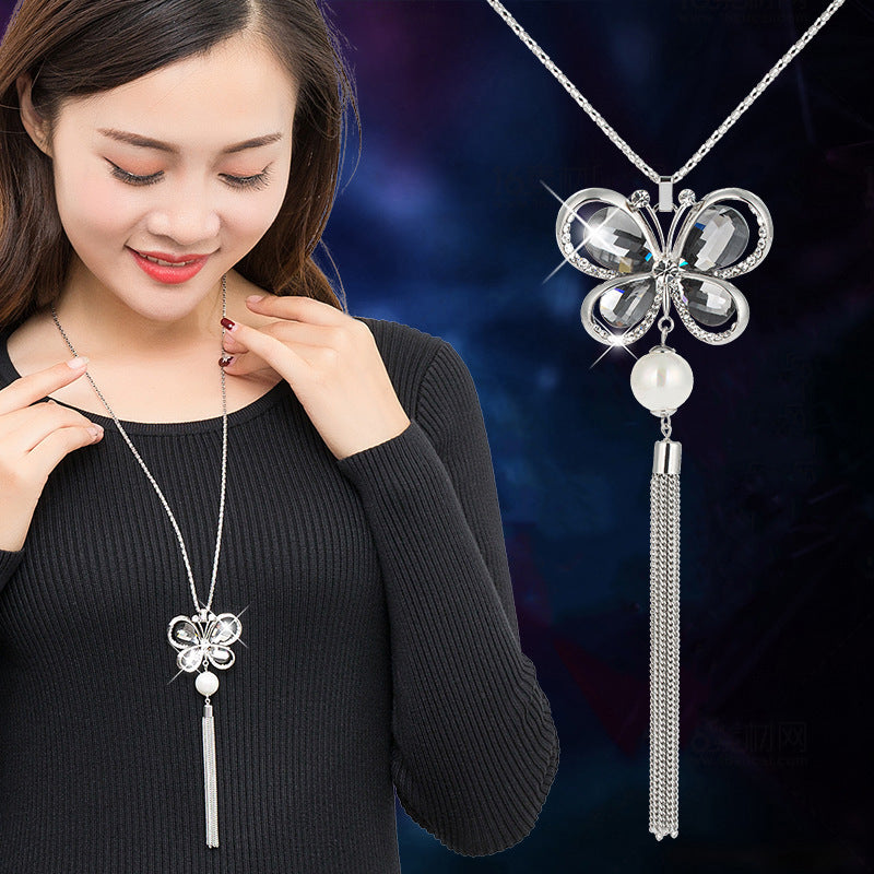 Women's Crystal Sweater Chain Long Pendant Accessories