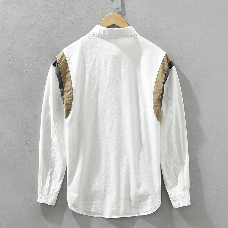 Stitching Contrast Color Japanese Style Long Sleeve Shirt