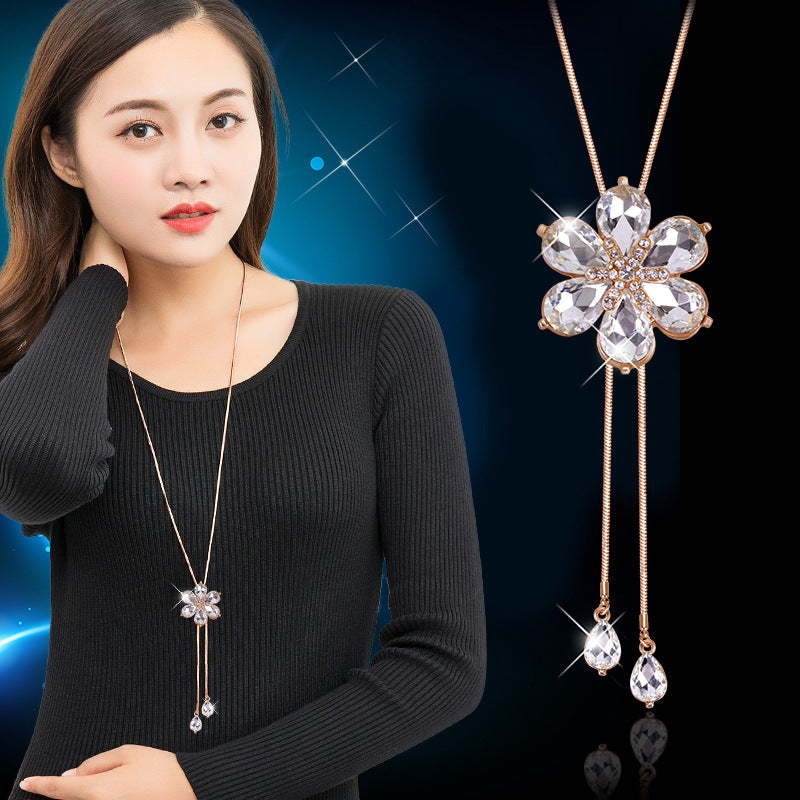 Women's Crystal Sweater Chain Long Pendant Accessories