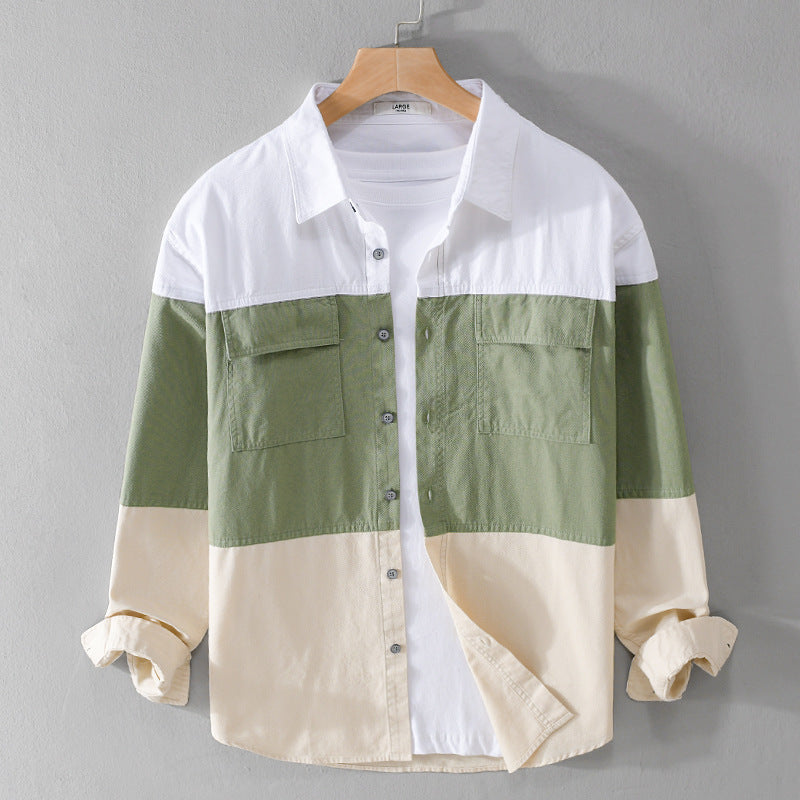 Cotton Long Sleeve Stitching Casual Men's Clothing Shirt